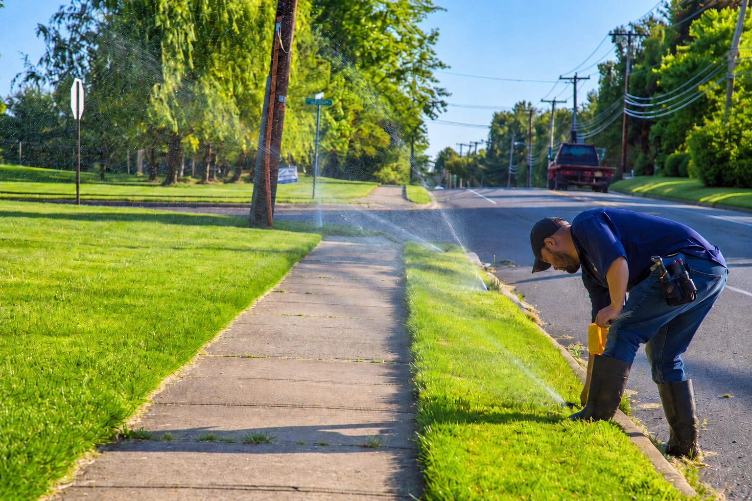 Pacific Lawn Sprinklers technician at work